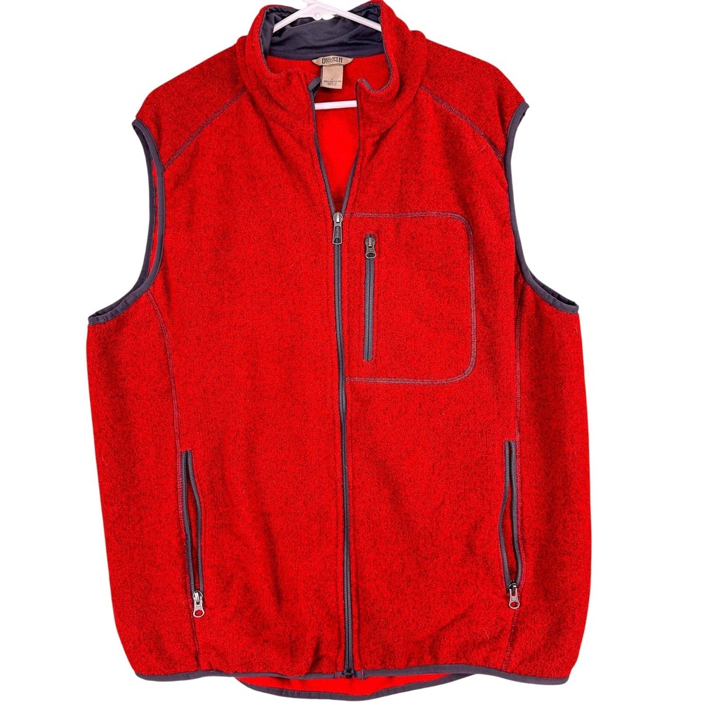 Duluth Trading Co Vest Mens Large Orange Fleece Full Zip Pockets Outdoor Hiking